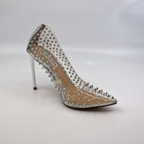 Steve Madden Vala-S [VALA06S1] Spiked Studded Heels Clear Pointed Toe Stilettos - Picture 4 of 7